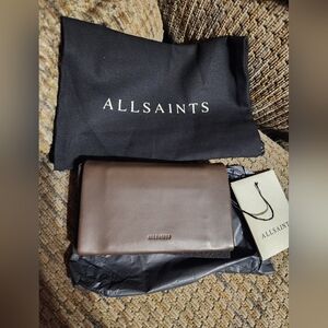 AllSaints Harluna Bifold Leather Wallet Fango Brown With Dust Bag